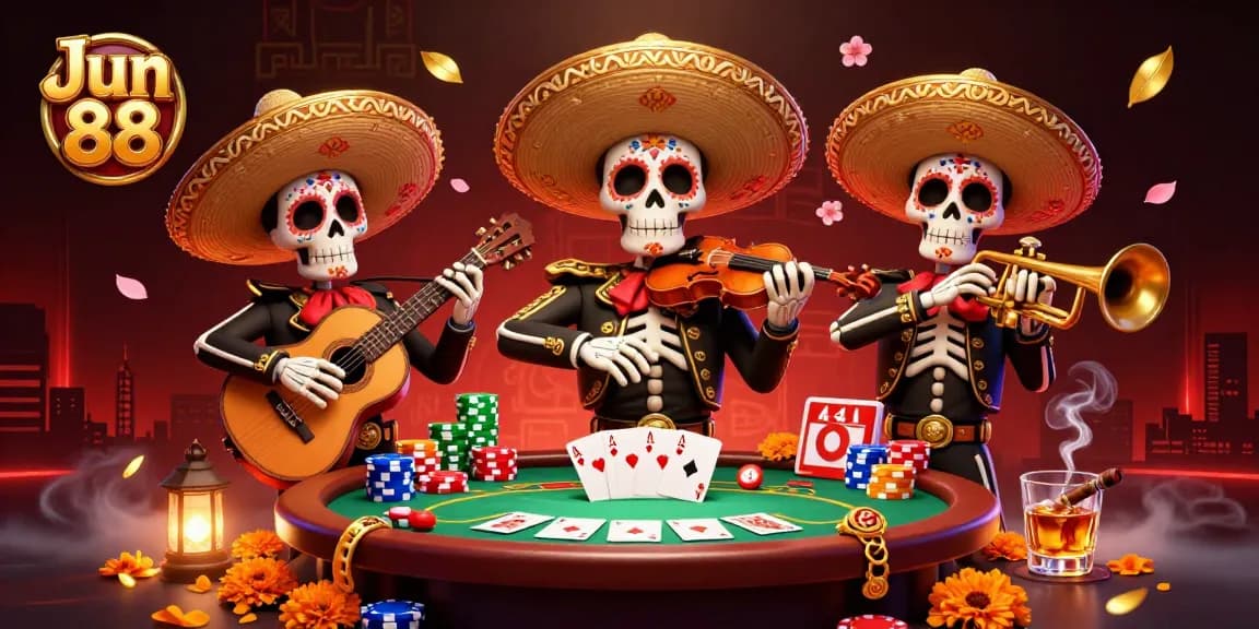 Engage with the vibrant Jun 88 casino experience featuring colorful characters, poker chips, and dynamic gameplay.