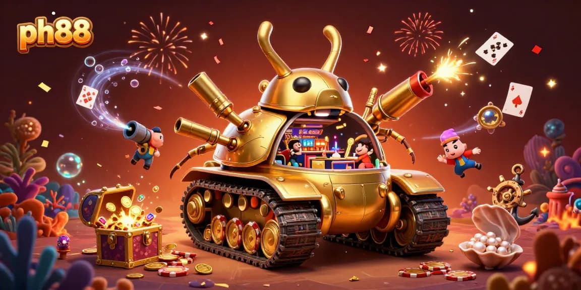 Experience the excitement of ph88's casino world inside a golden beetle tank bursting with treasures.
