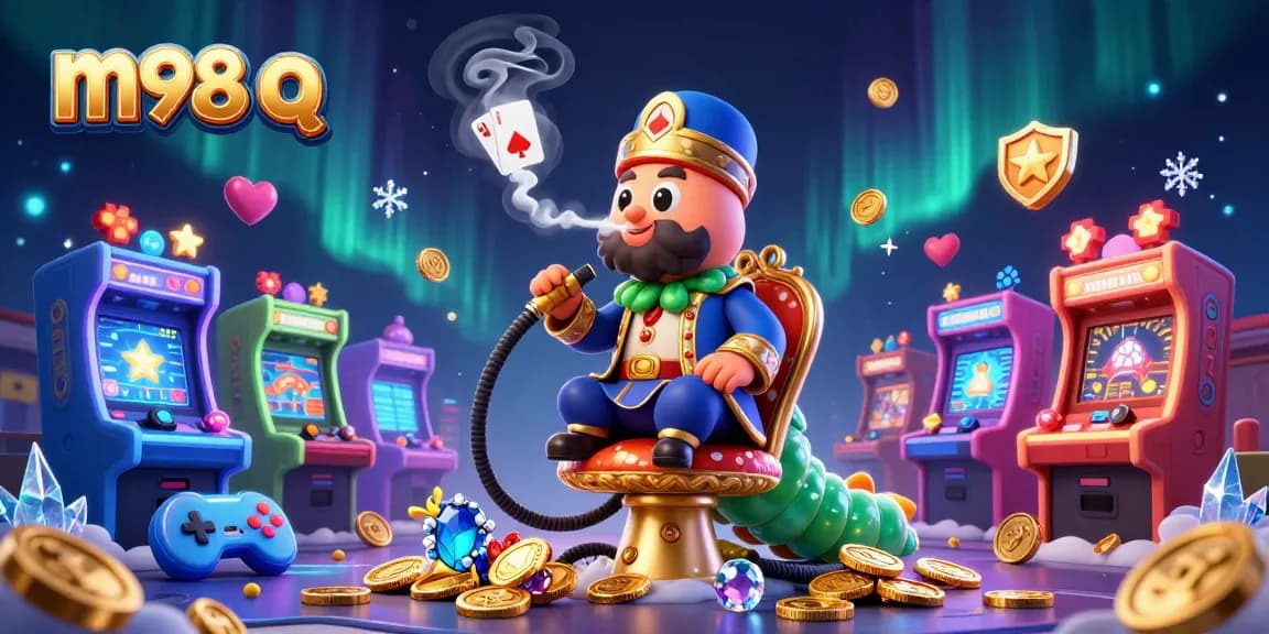 Experience m98 q with a vibrant casino-themed illustration featuring characters and dynamic game elements.