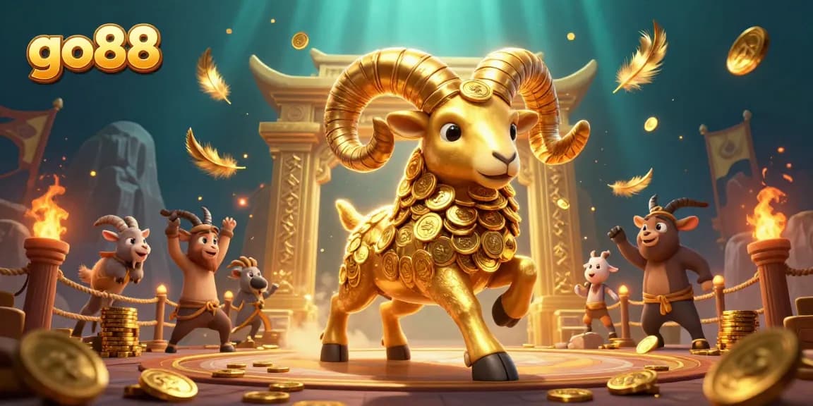 Experience the thrill of gaming with go88, featuring a golden ram charging through a spectacular casino arena.