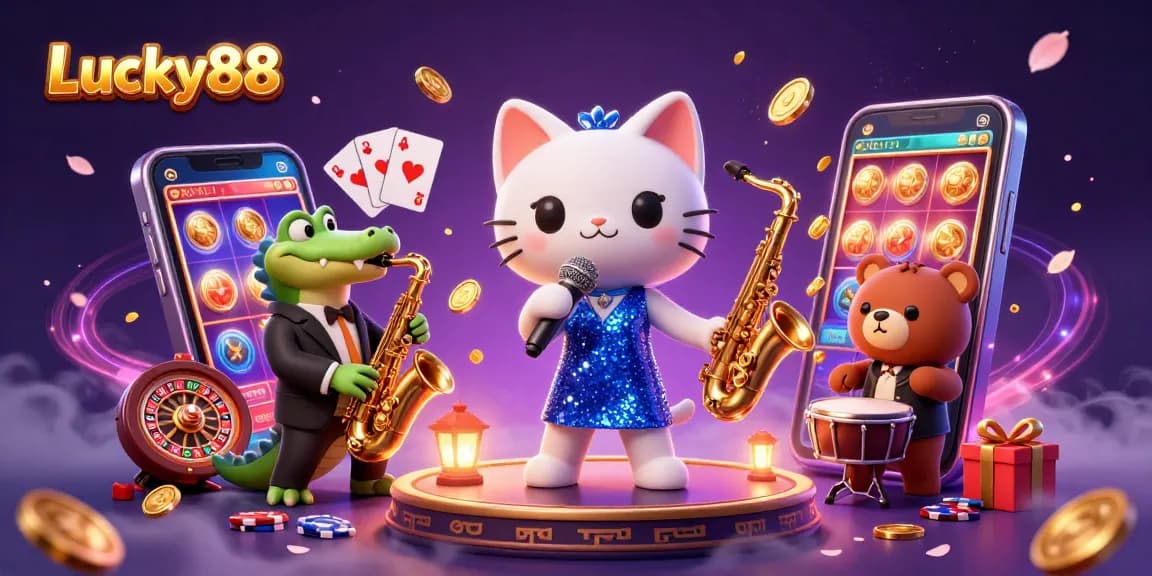 Play the exciting Lucky88 slot game under the spotlight with jazz-themed 3D characters and dynamic gaming elements.