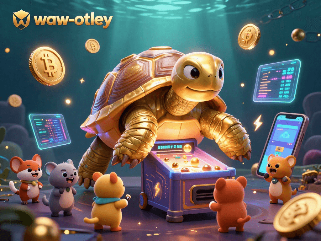 Play exciting games at waw-otley with thrilling visuals of a golden tortoise and crypto elements.