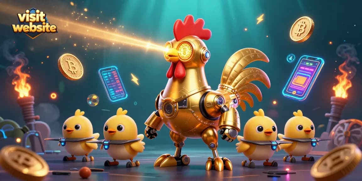 Visit website to bet on slots with the golden rooster robot and baby chick drones.