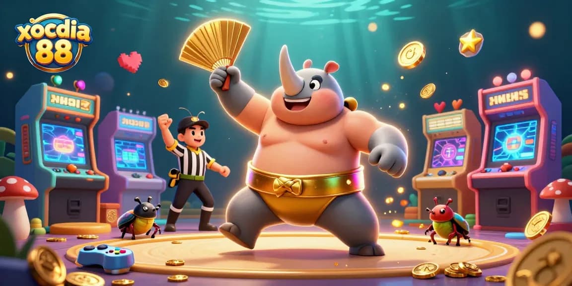 Xocdia 88 gameplay highlights a beetle champion amidst vibrant gaming elements.