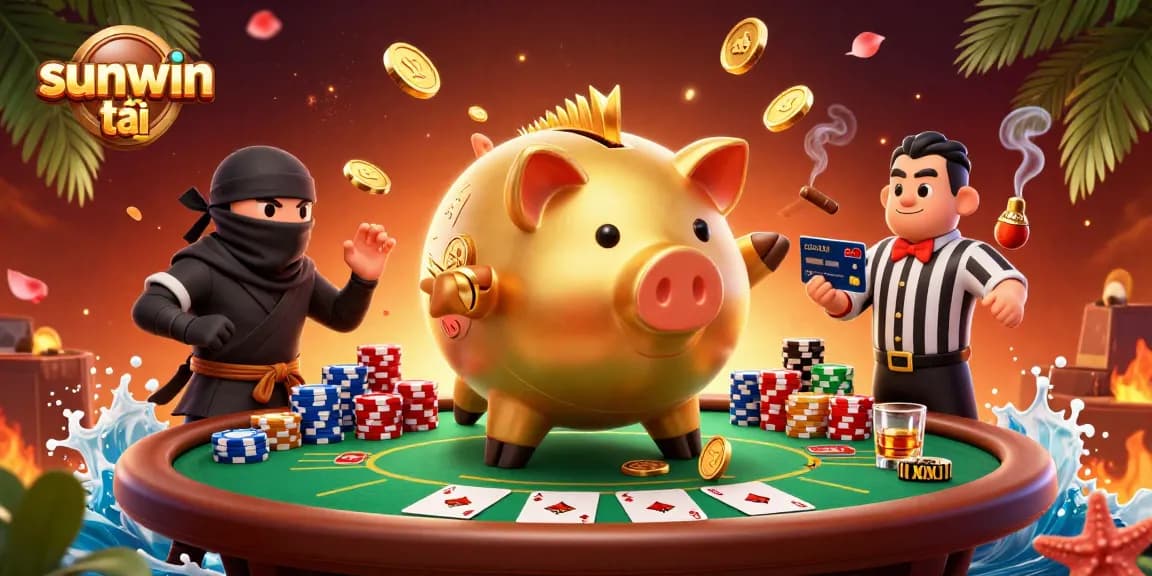 Enhance gameplay with sunwin tải, featuring a dynamic casino scene with vibrant characters and elements.