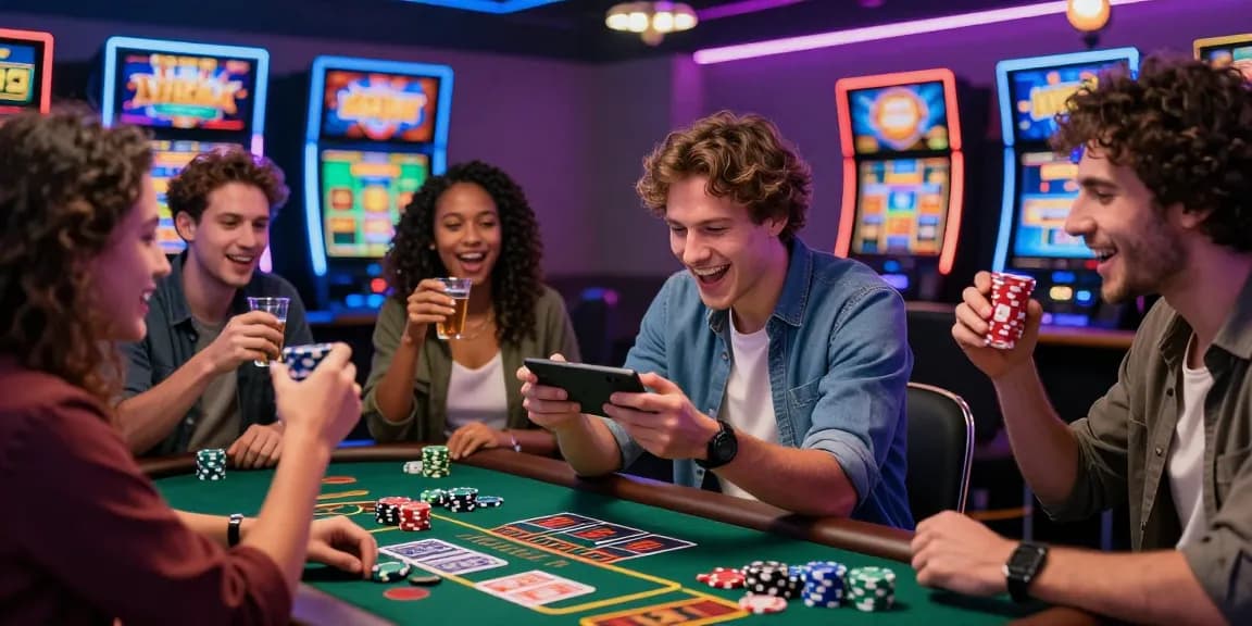 Exciting online gaming atmosphere at https://shbet.cruises/ with friends celebrating wins during a vibrant casino experience.