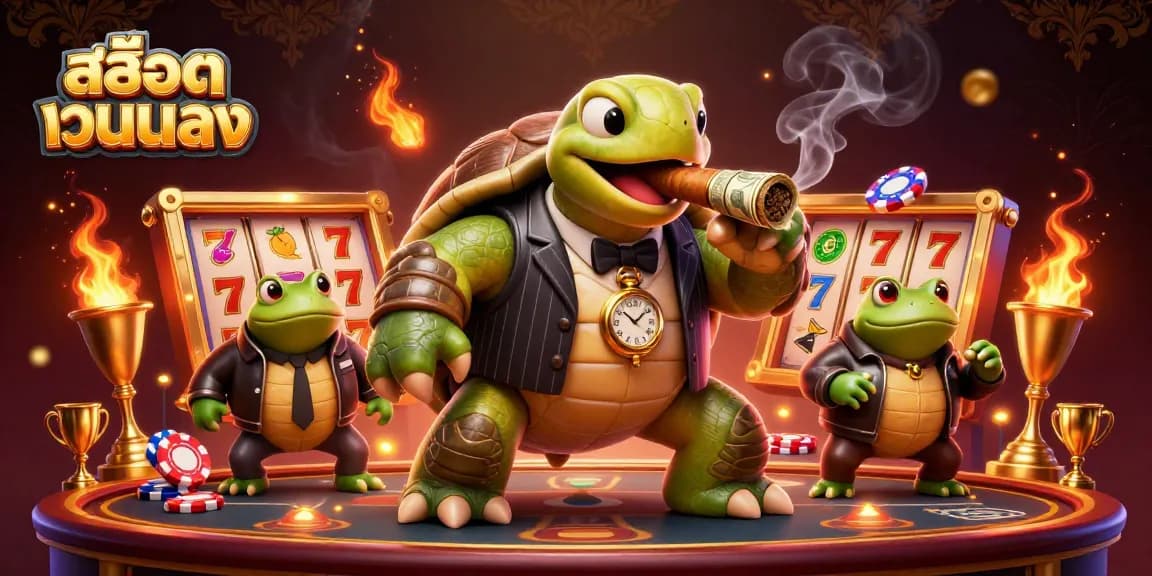 Experience the vibrant world of สล็อตเว็บตรง with a unique casino-themed illustration featuring dynamic game elements.