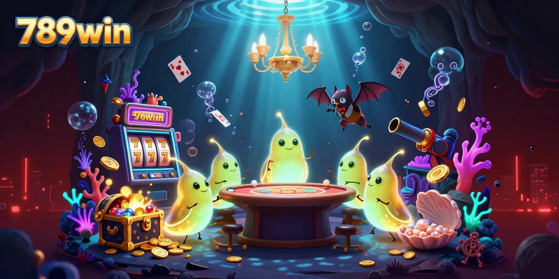 Experience thrilling gaming action at 789win in a vibrant cave casino illuminated by glowworms.