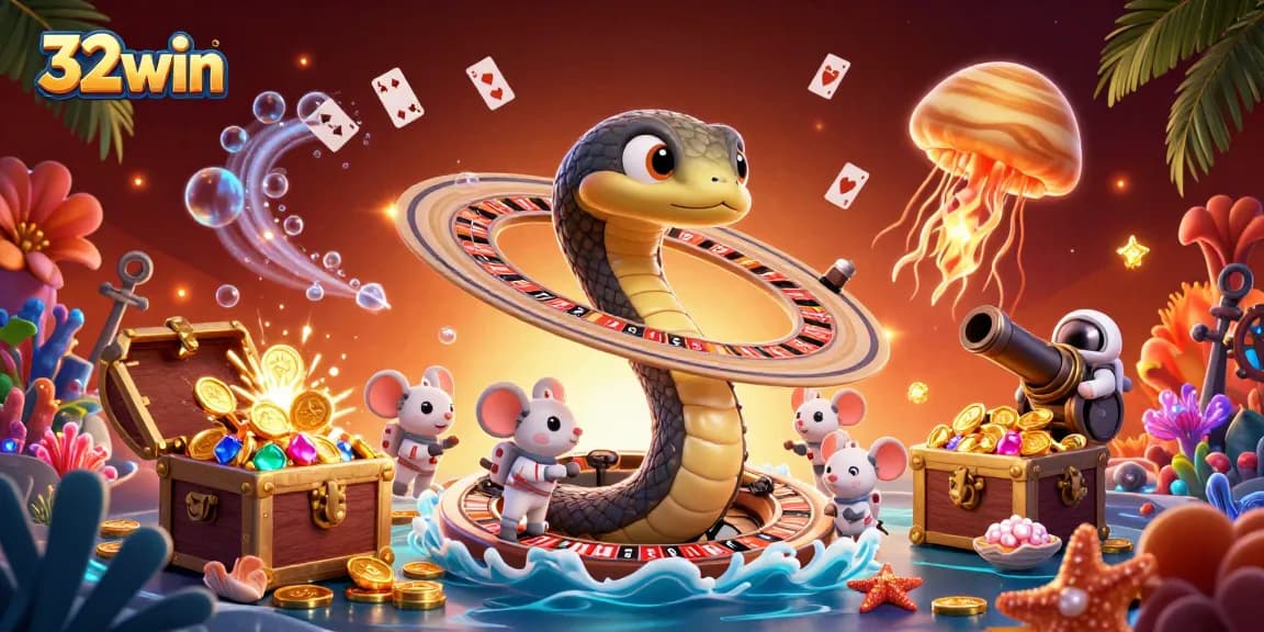 Bet big in vibrant cosmic roulette with 32win's flashy illustration featuring astronaut mice!