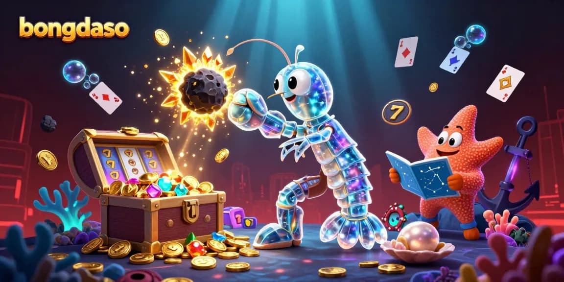 Betted gold coins and gems burst from asteroid with bongdaso's glamorous casino-themed 3D scene.