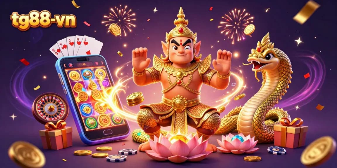 Experience excitement with tg88-vn's lively 3D digital casino scene featuring colorful games and engaging characters.