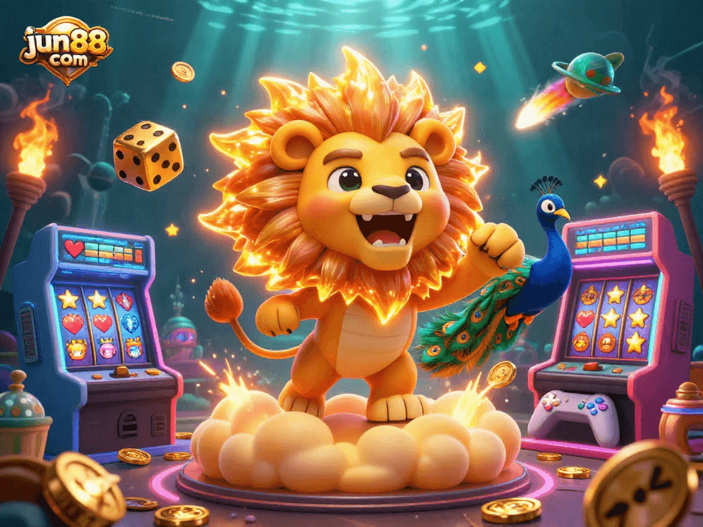 Experience thrilling gameplay at jun88 com with vibrant casino-themed 3D elements and characters.