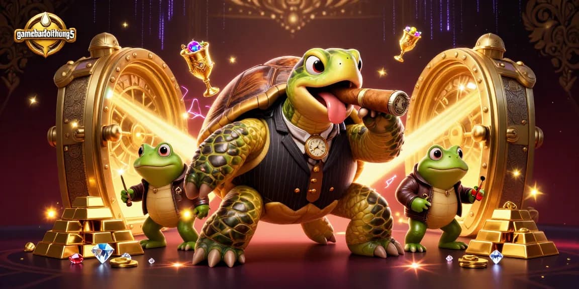 Win big with gamebaidoithuong5 as cute characters play in a vibrant casino scene.