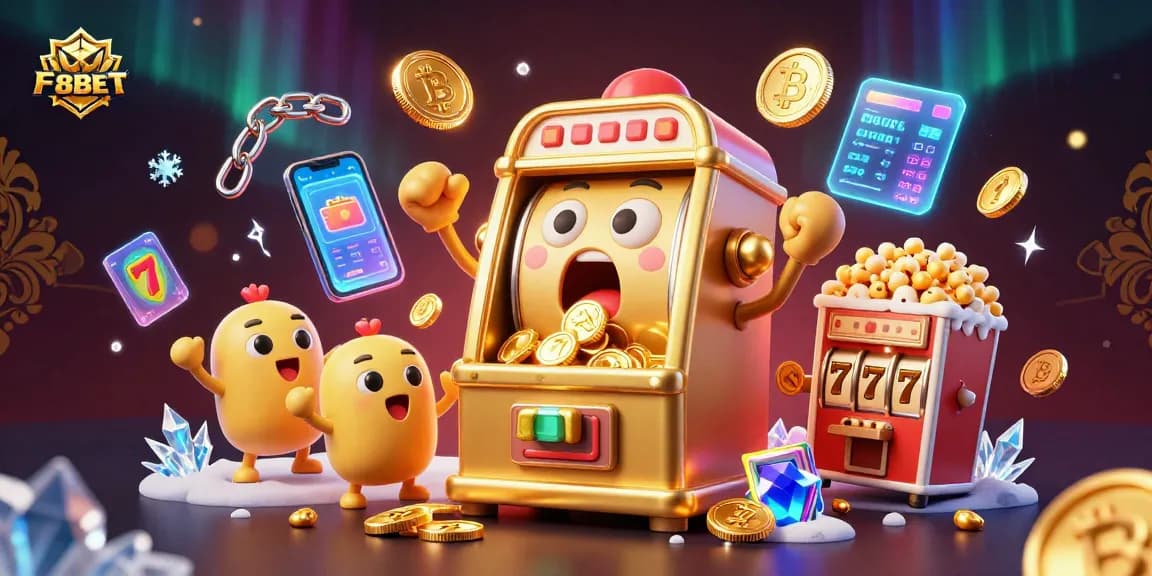 Experience F8BET's vibrant online casino atmosphere with a jubilant slot machine hitting a jackpot.