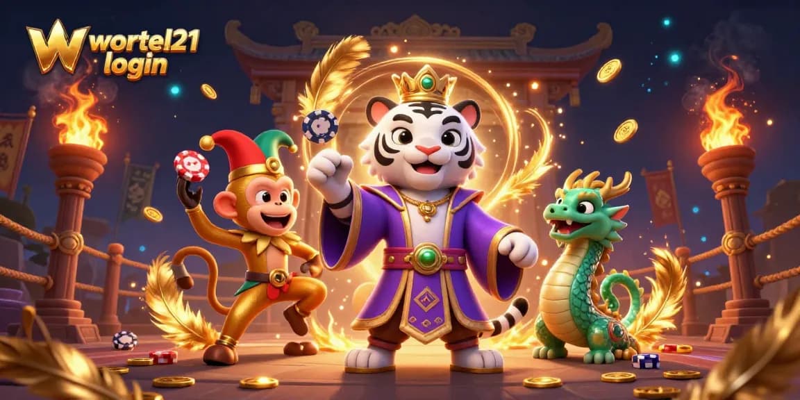 Experience the thrill with the wortel21 login featuring lively characters in a vibrant casino setting.