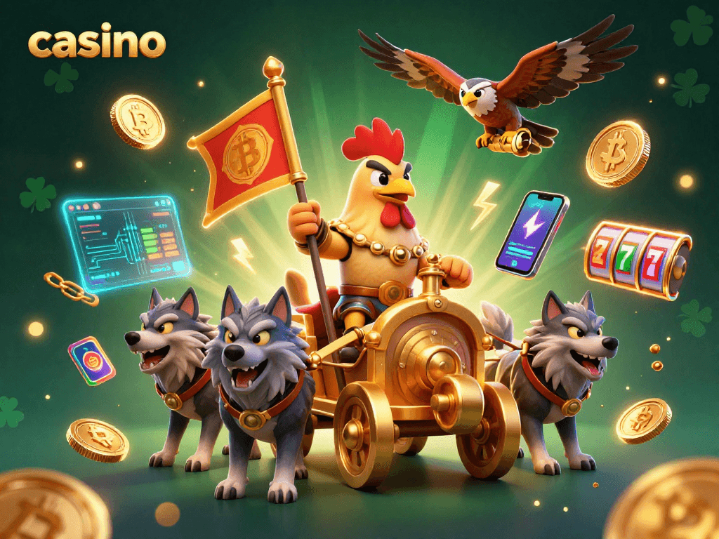 Engage with the thrilling world of casino gaming alongside our rooster warlord character.