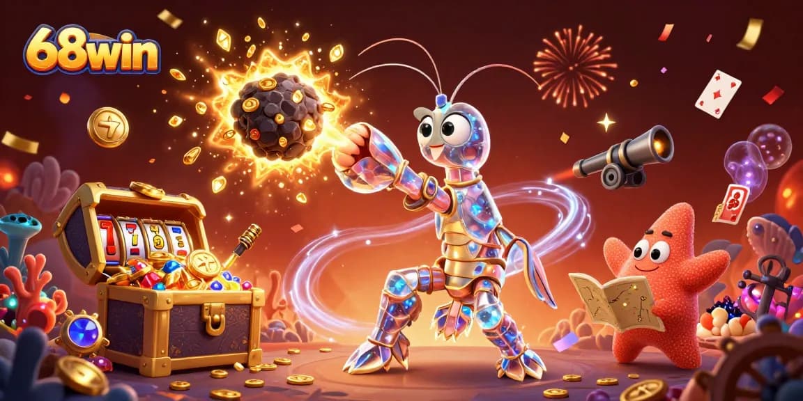 Experience thrilling gaming action with 68win in vibrant, ultra-detailed 3D casino illustration.
