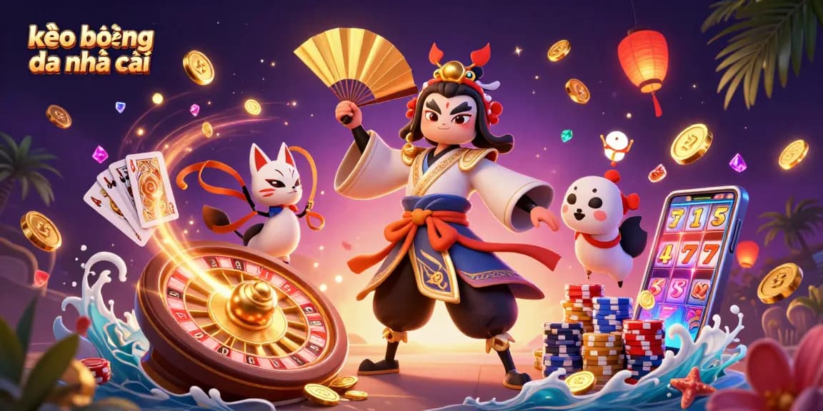 Engage with kèo bóng đá nhà cái through a vibrant 3D casino scene featuring characters and dynamic game elements.