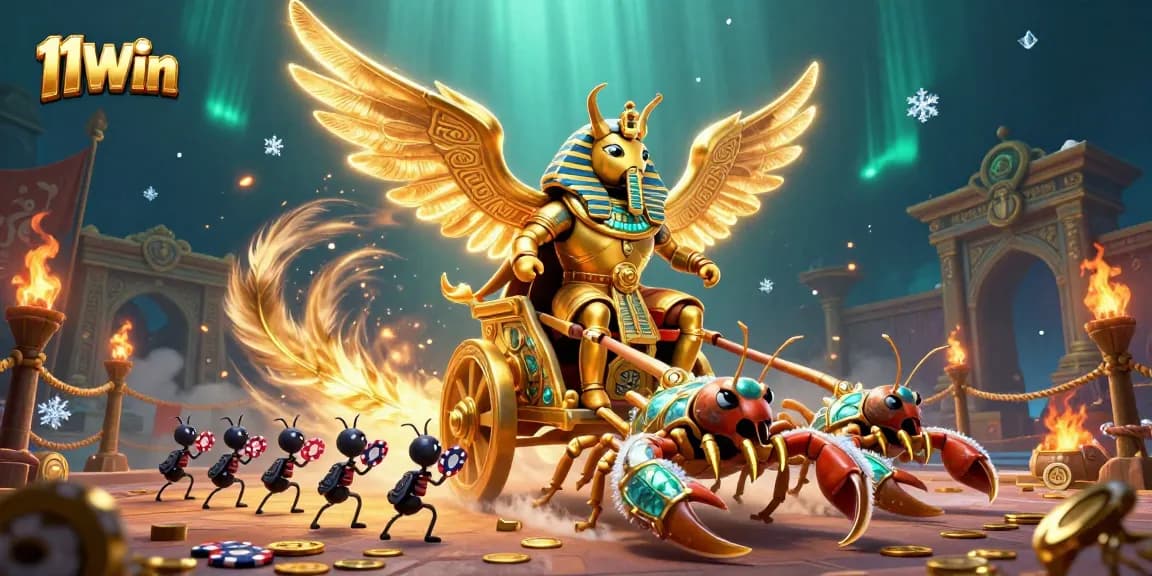 Engage with thrilling gaming adventures at 11Win with an action-packed casino scene, vibrant characters, and dynamic elements.