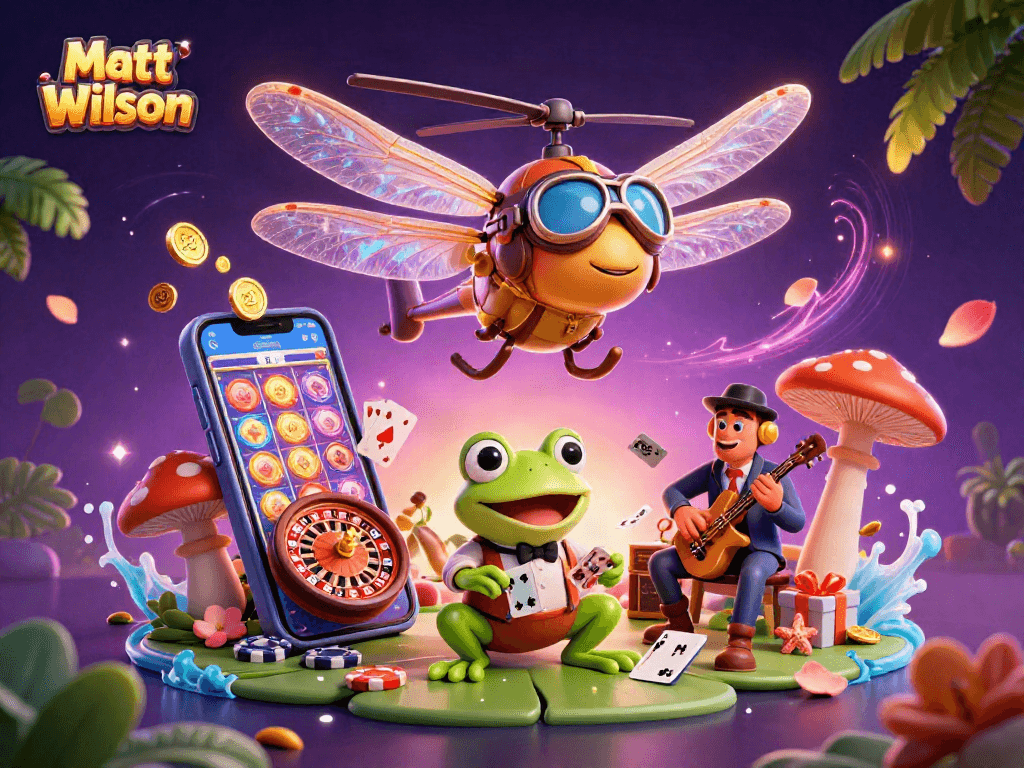 Experience Matt Wilson's vibrant casino scene with a helicopter pilot, frog croupier, and jazzy cricket band.