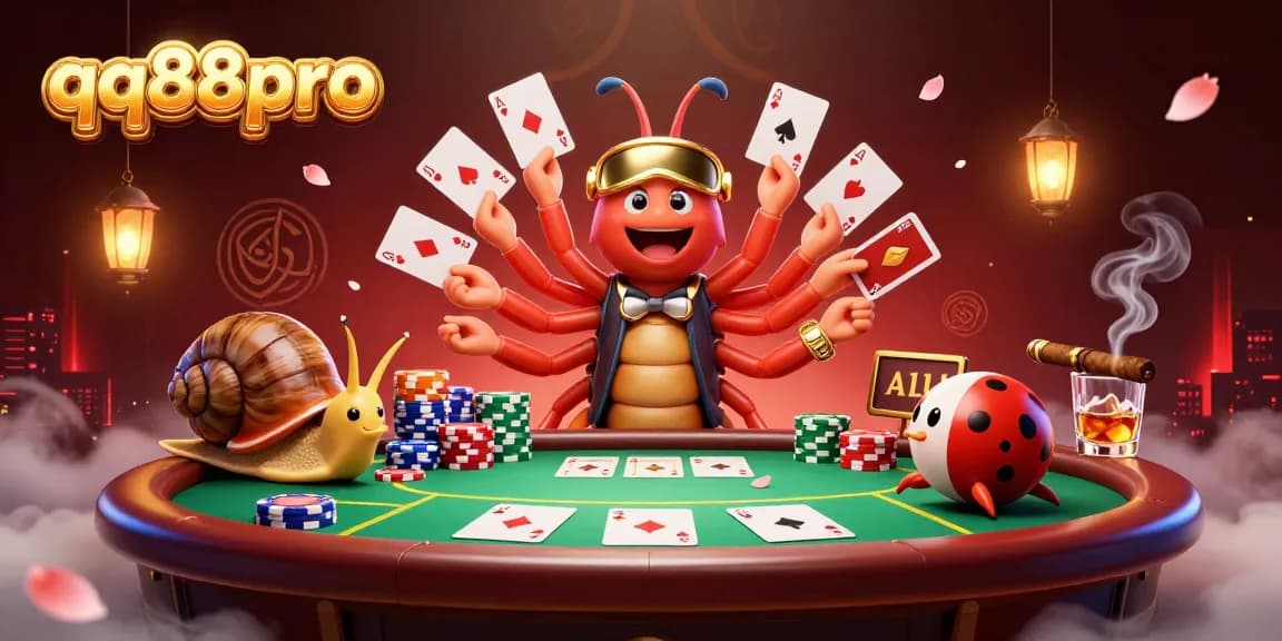 Experience vibrant poker action with qq88pro's lively characters and colorful elements at the gambling table.