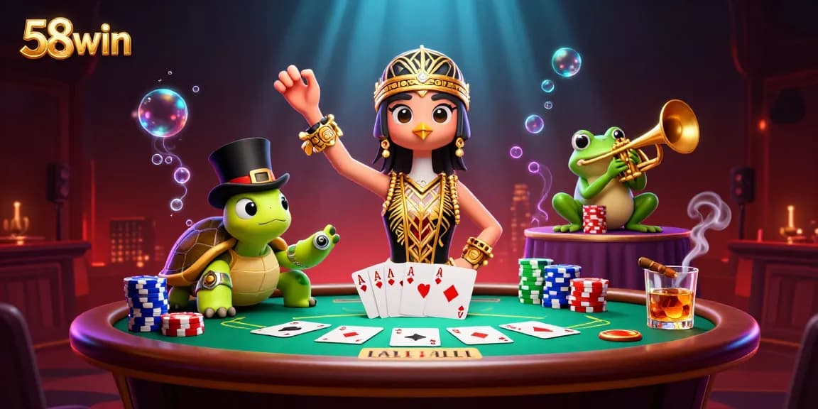 Experience exciting gameplay at 58win with poker chips, cards, and a lively speakeasy ambiance.