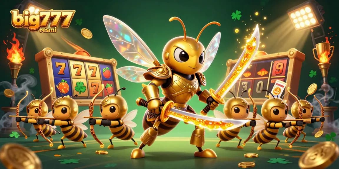 Experience big777 resmi with a captivating 3D scene featuring slot reels and dynamic gaming elements.