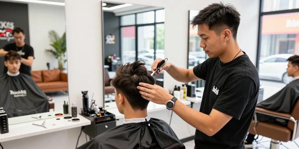 Stylish haircut experience at rokok88 barber shop, showcasing modern services and professional atmosphere.