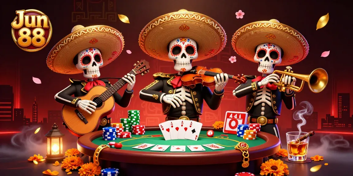 Engage with the vibrant Jun 88 casino experience featuring colorful characters, poker chips, and dynamic gameplay.