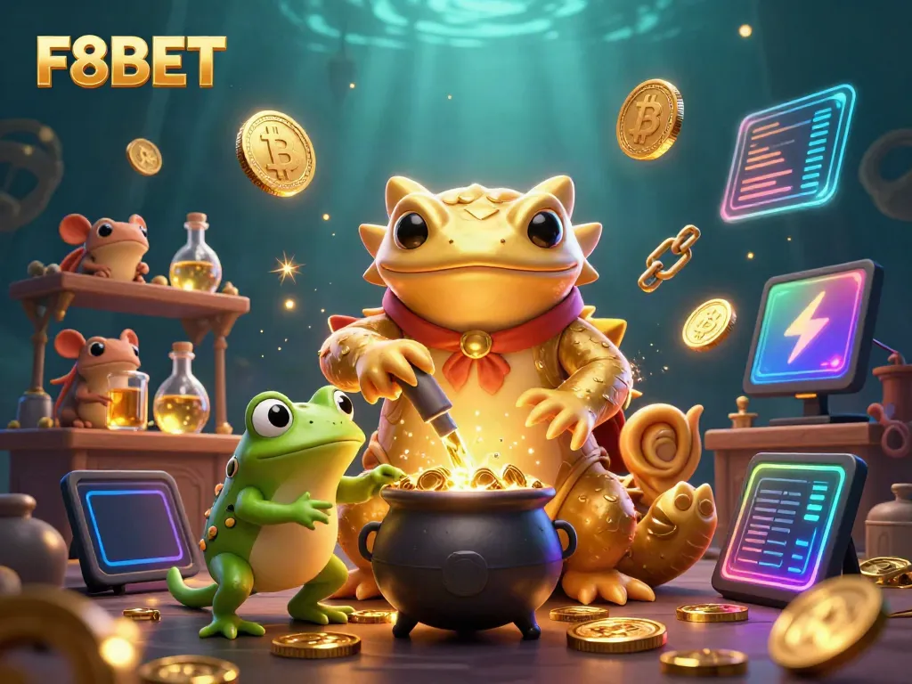 F8BET offers thrilling gameplay with a magical golden alchemist scene full of treasures.