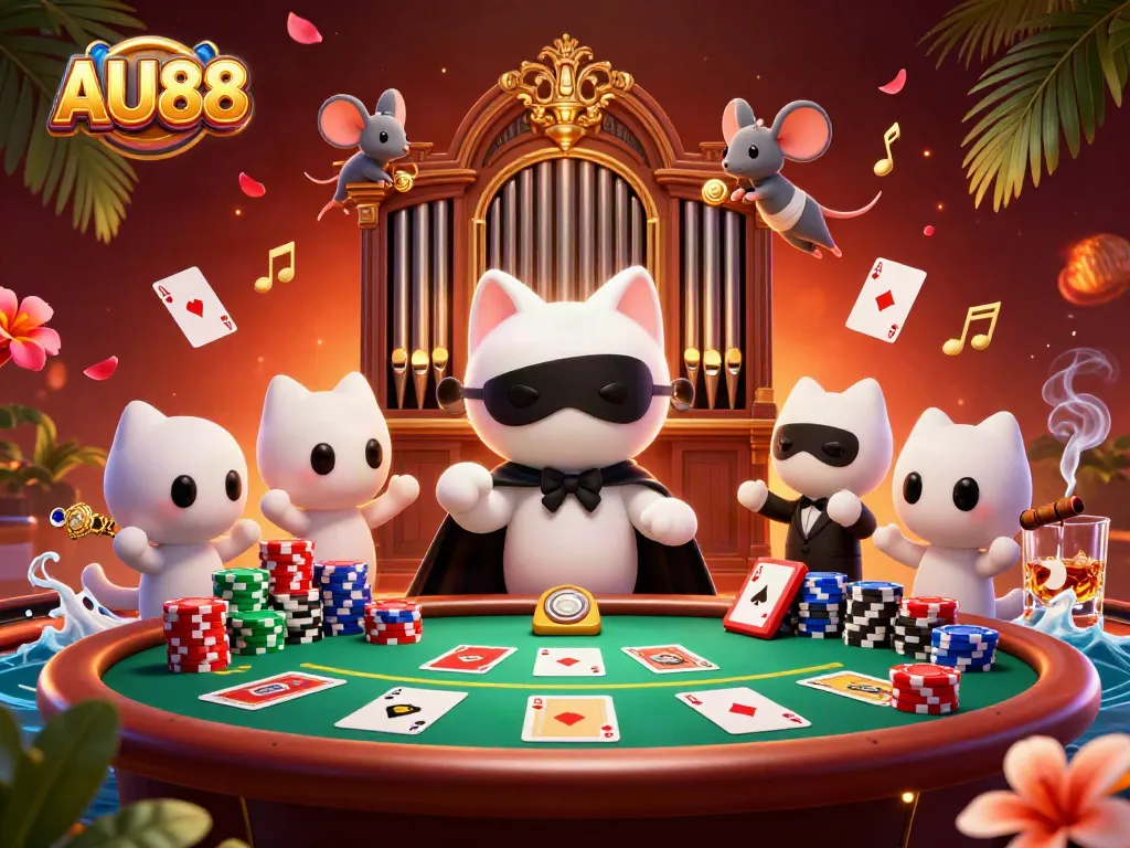 Experience thrilling gameplay at AU88 with a dynamic casino scene featuring vibrant characters and poker action.