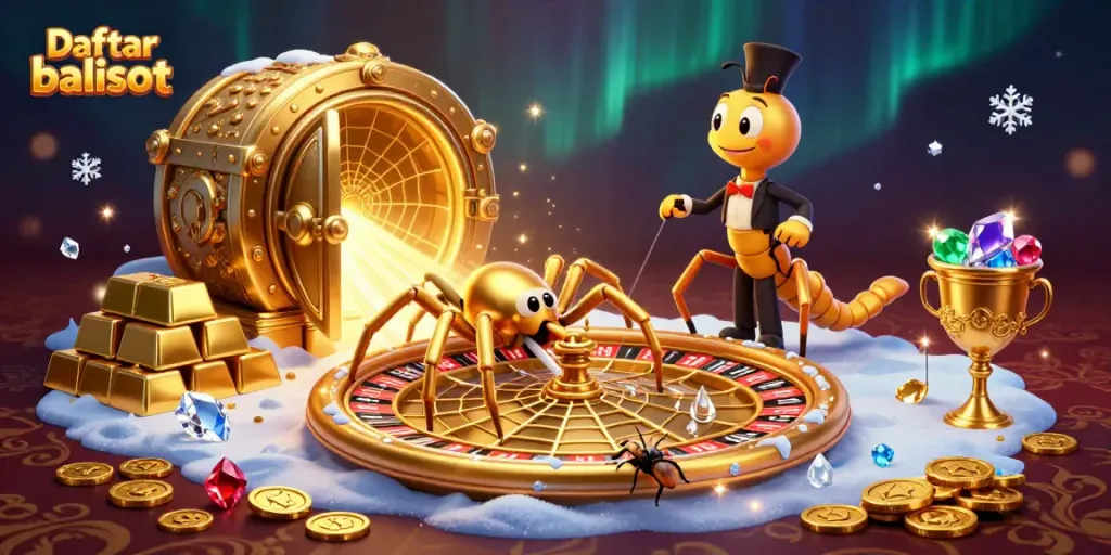 Play Daftar balisot at this vibrant 3D casino scene with colorful gems and golden treasures.