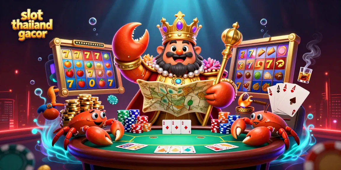 Engage with slot thailand gacor showcasing a vibrant 3D casino scene featuring a golden crab emperor and rich gaming elements.