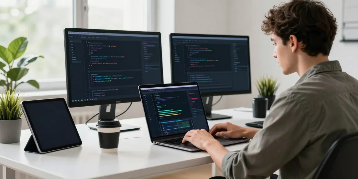 Developer showcasing instant indexing software in a modern workspace
