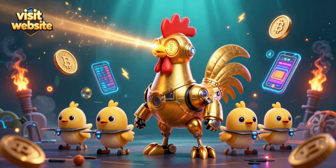 Visit website to bet on slots with the golden rooster robot and baby chick drones.