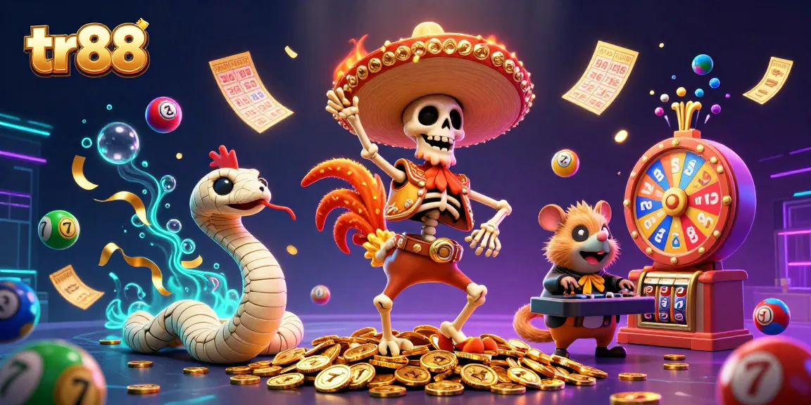 Experience the excitement of tr88 with a vibrant 3D casino scene featuring colorful characters and dynamic game elements.