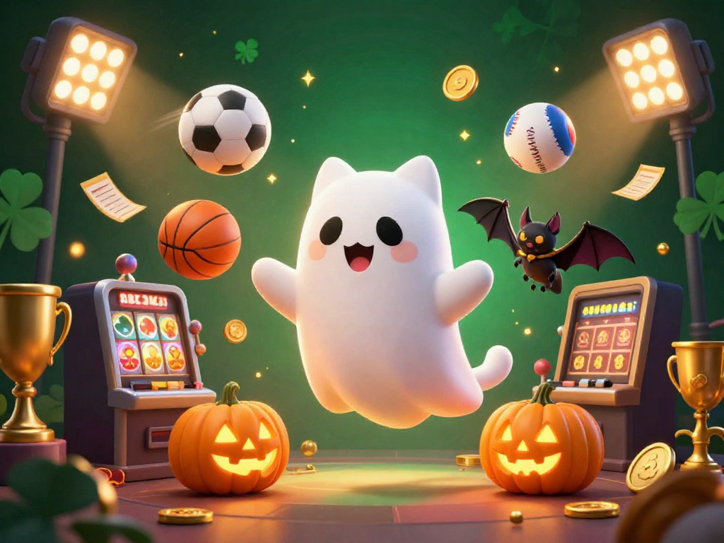 Experience the excitement of gaming at 789club with a whimsical ghost cat in a haunted casino.