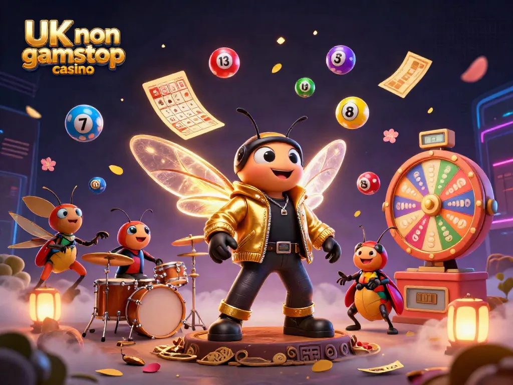 Engaging 3D illustration of UK non gamstop casino characters and gaming elements