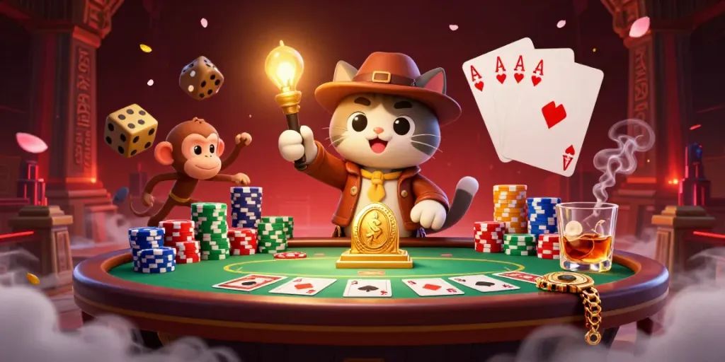 Experience thrilling gameplay at 88clb with a cat explorer uncovering casino treasures in a vibrant scene.
