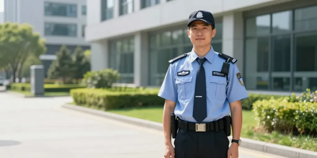 Security Guard ensuring safety for local businesses, community service by a trusted provider.
