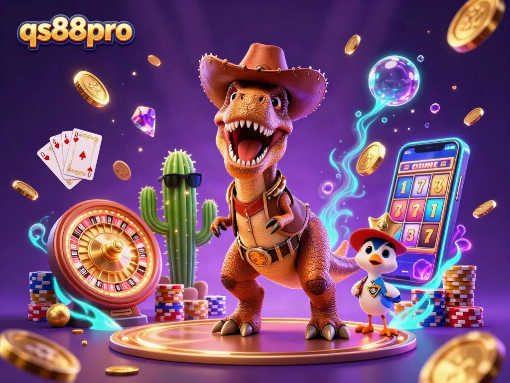 Win big with qs88pro in this vibrant casino scene featuring engaging game elements.
