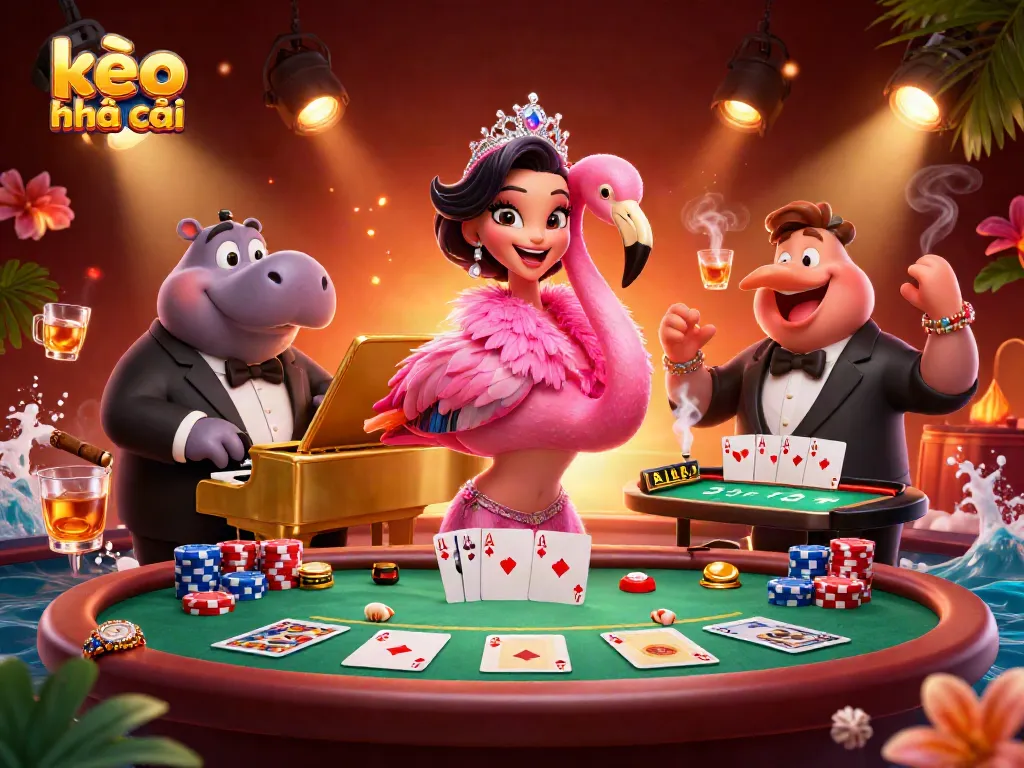 Experience the excitement with kèo nhà cái, as the lively flamingo singer and hippo bassist perform at a vibrant casino scene.