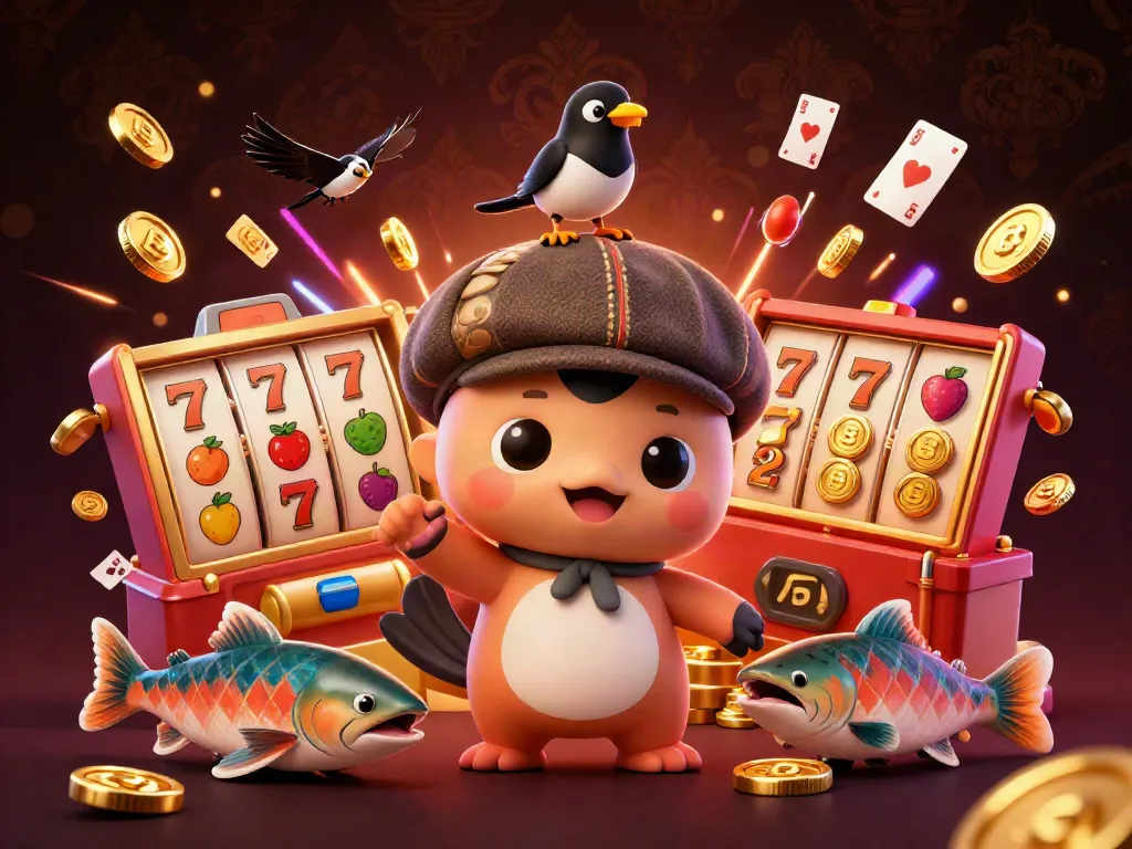 Spin jackpots with b52clubs in this fun, lively 3D scene featuring cartoon characters and bright casino elements.