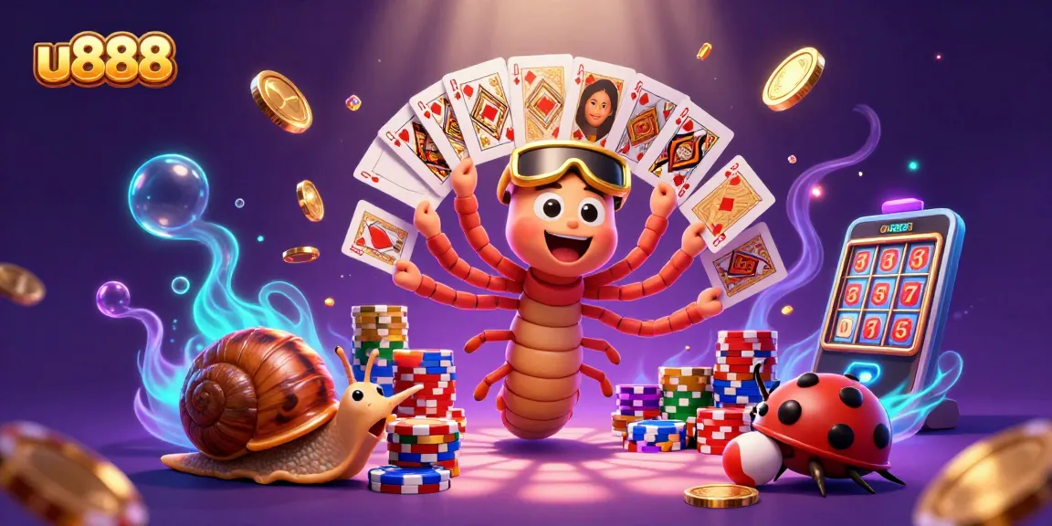 Win big with u888 in this vibrant 3D casino scene featuring dazzling games and animated characters