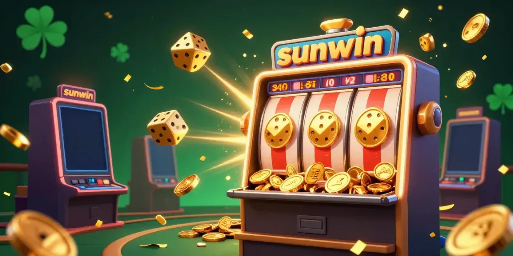 Experience the excitement of game bài sunwin with vibrant slots, coins, and casino elements.