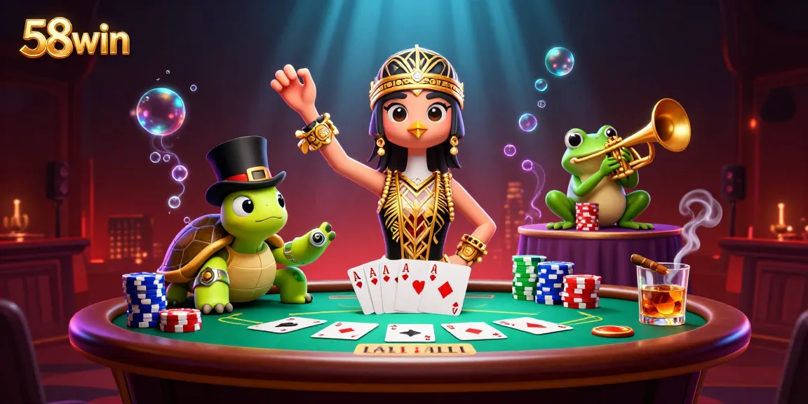 Experience exciting gameplay at 58win with poker chips, cards, and a lively speakeasy ambiance.