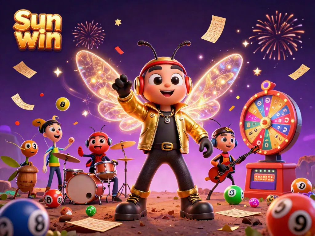 Experience the excitement of Sun win with a vibrant celebration of gaming elements and characters.