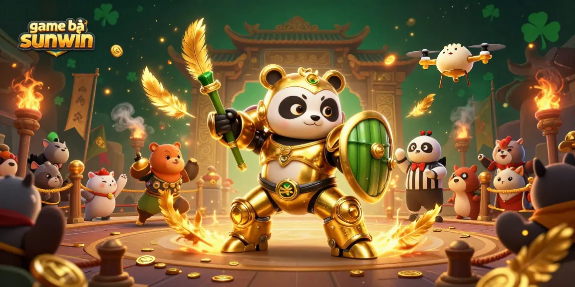 Experience the thrill of game bài sunwin with a mech-suit panda battling in a lively casino arena.
